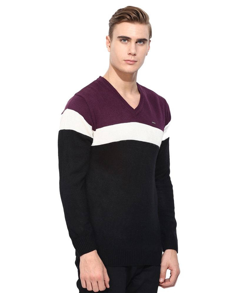 purple and white striped sweater