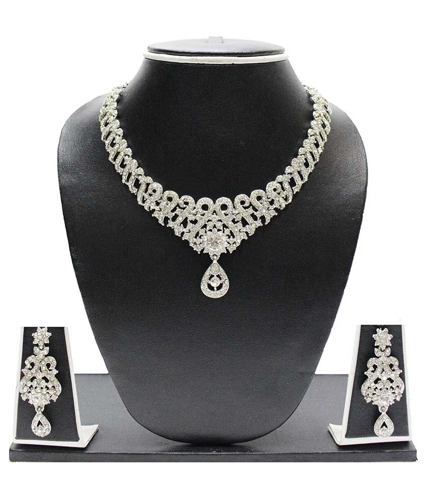 Zaveri Pearls Silver Necklace Set - Buy Zaveri Pearls Silver Necklace ...