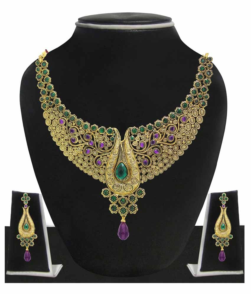 Zaveri Pearls Golden Alloy Necklace Set Buy Zaveri Pearls Golden