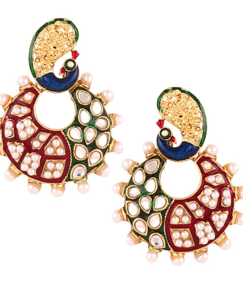     			The Jewelbox Multicolour Pearl Designer Jhumki Earrings