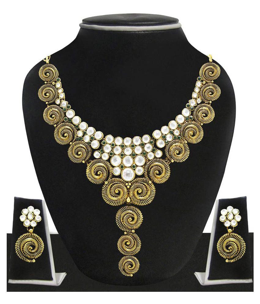 Zaveri Pearls Golden Alloy Designer Necklace Set Buy Zaveri Pearls