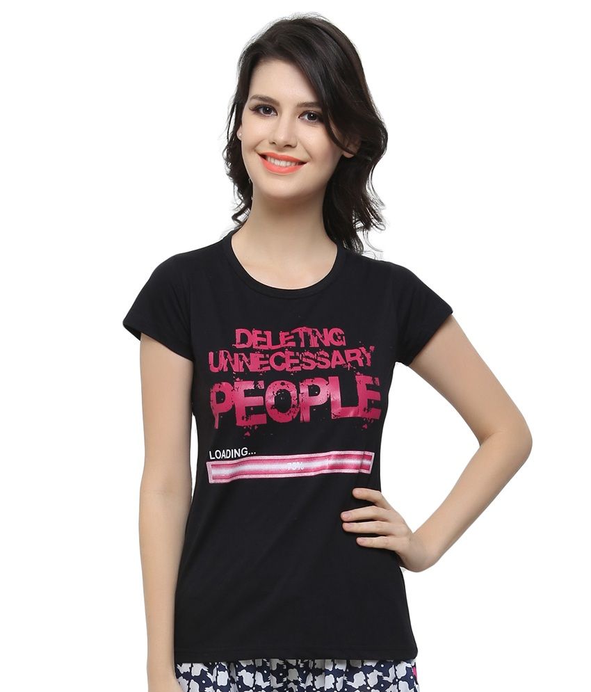 Buy Clovia Printed Cute T-Shirt In Black Online at Best Prices in India ...