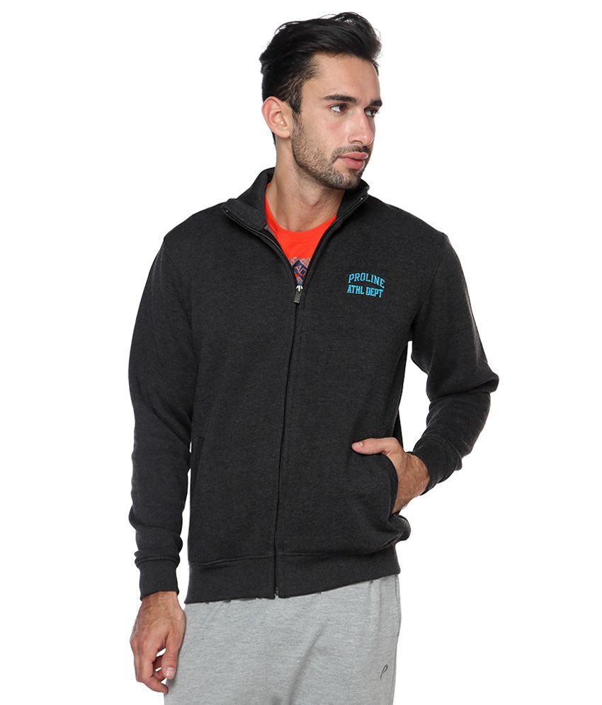 Proline Grey Solid Zippered Sweatshirt - Buy Proline Grey Solid ...