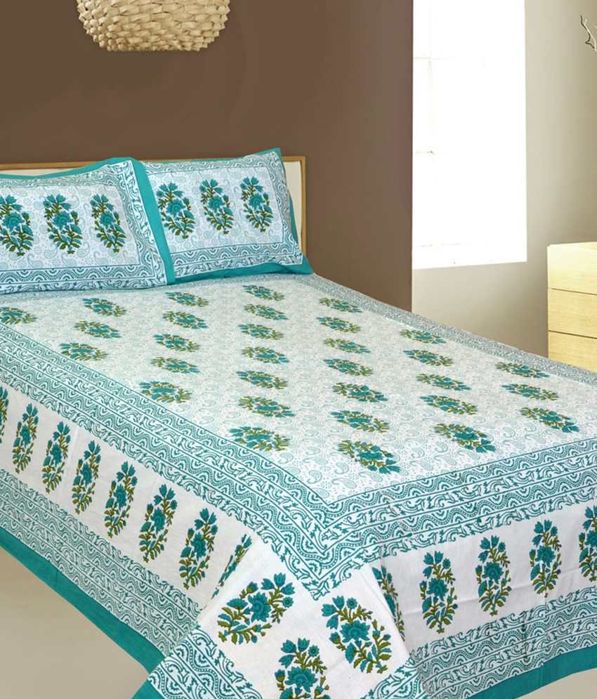     			UniqChoice Rajasthani 100% Cotton Jaipuri Floral King Size 1 Double Bedsheet With 2 Pillow Cover