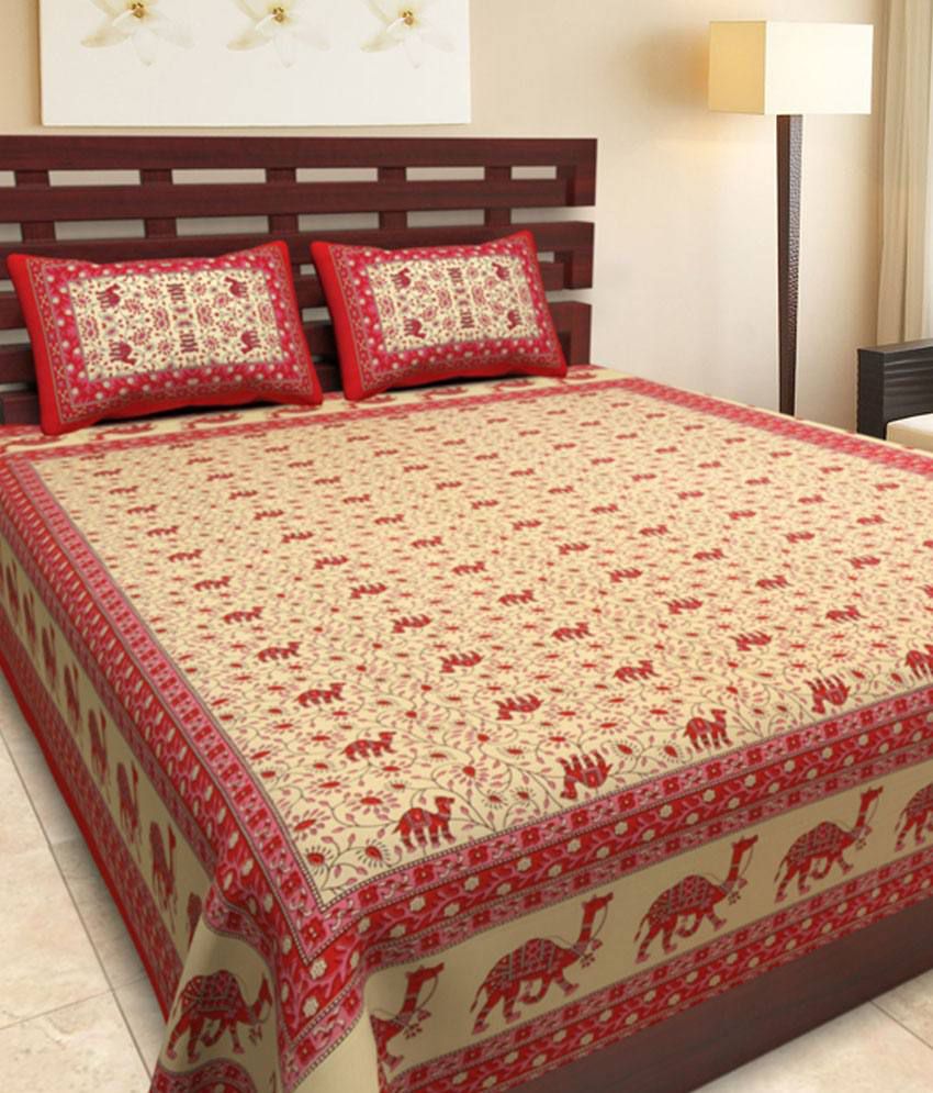     			UniqChoice Rajasthani 100% Cotton Jaipuri Floral King Size 1 Double Bedsheet With 2 Pillow Cover