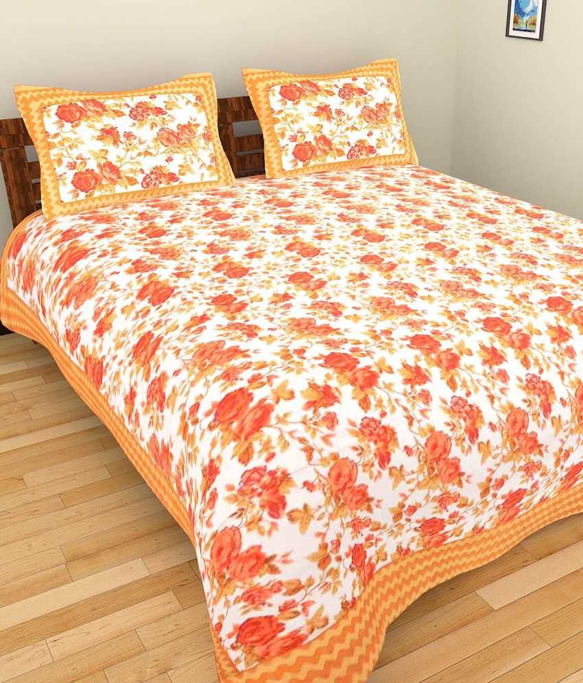     			UniqChoice Rajasthani 100% Cotton Jaipuri Floral King Size 1 Double Bedsheet With 2 Pillow Cover