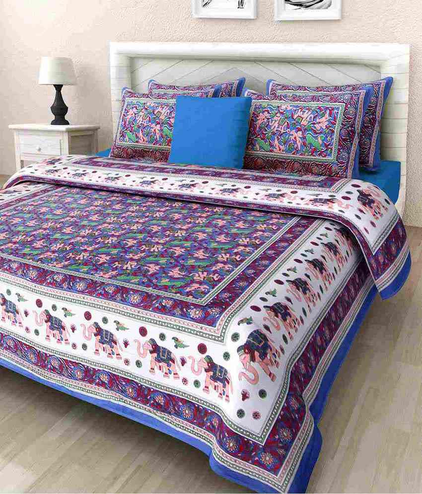     			UniqChoice Cotton Rajasthani Traditional New King Size Double Bed Sheet With 2 Pillow Cover