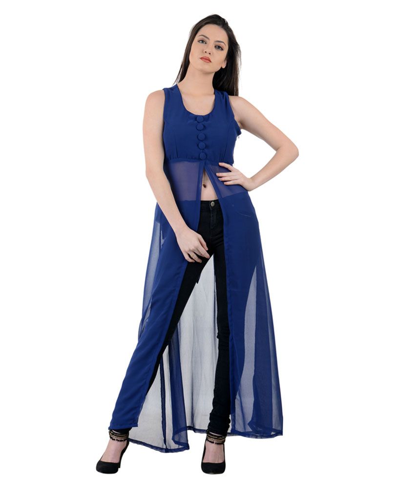 Raabtaa Royal Blue Front-open Long Maxi Dress - Buy Raabtaa Royal Blue ...