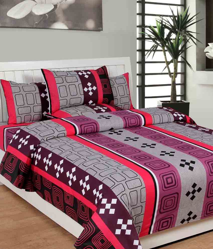 Slick Multicolour Cotton Double 2 Bed Sheet With 4 Pillow Cover Buy