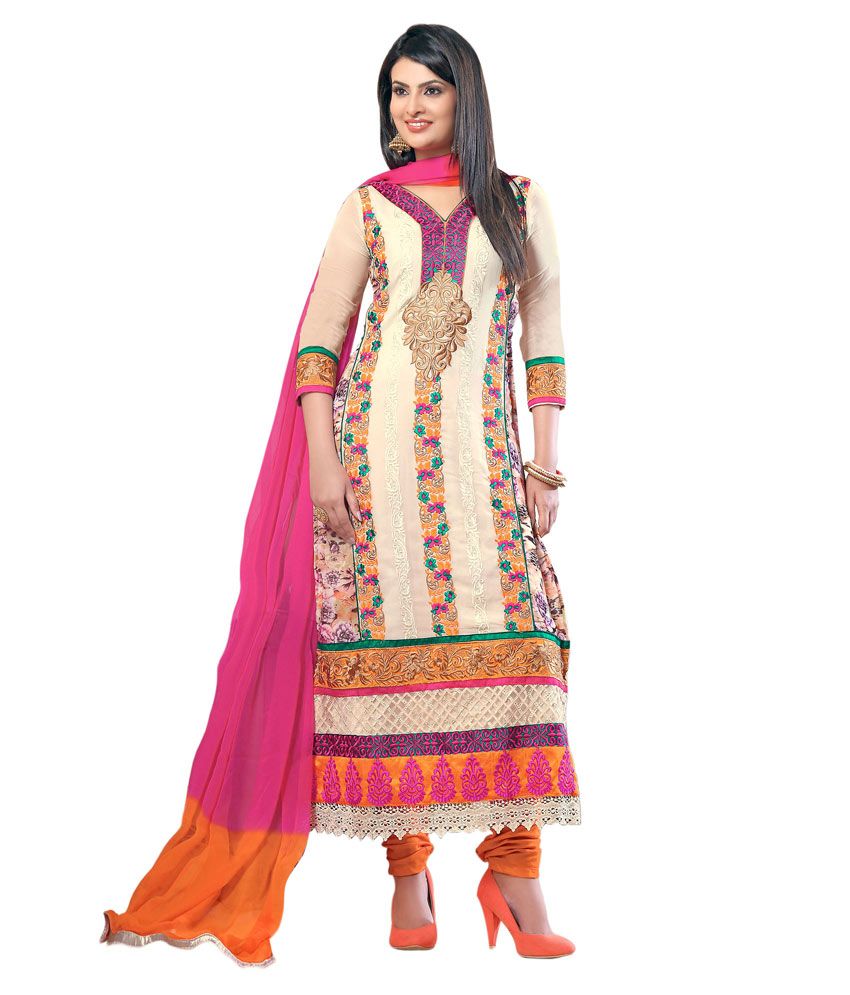 Fashions World Multi Color Faux Semi Stitched Dress Material