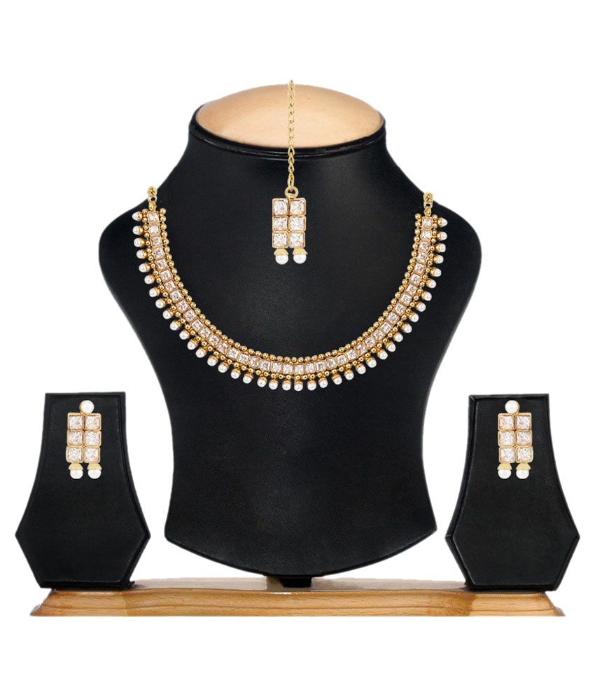     			YouBella Traditional Pearl Temple Necklace Set with Earrings and Maang Tika for Women