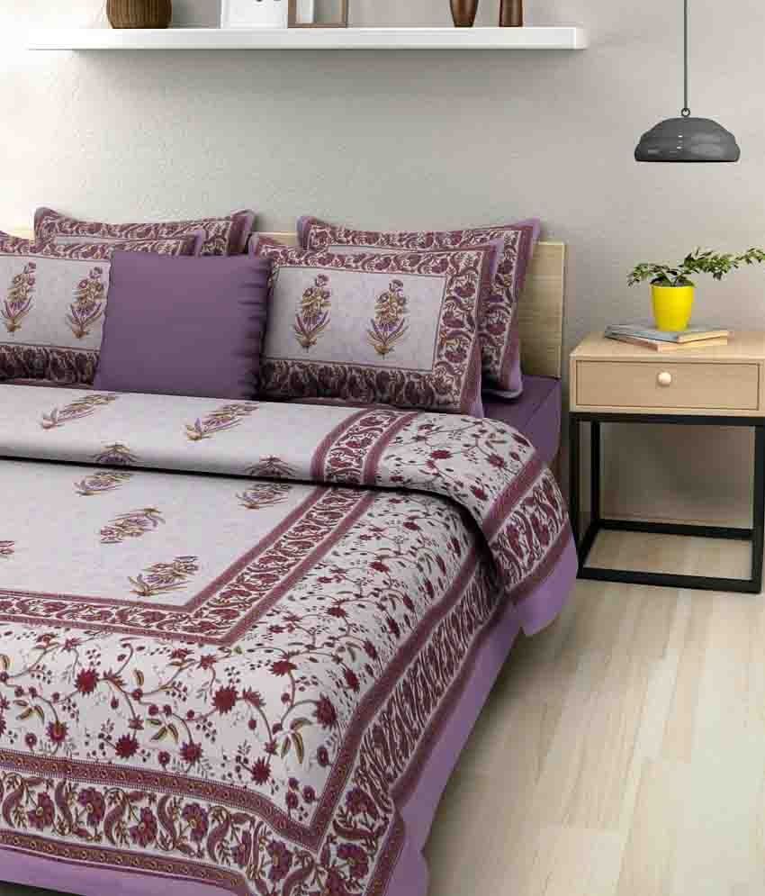     			UniqChoice Purple Cotton Double Bed Sheet With 2 Pillow Cover