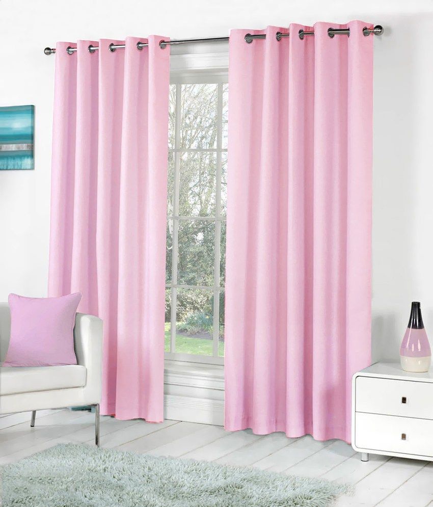     			Panipat Textile Hub Solid Semi-Transparent Eyelet Door Curtain 7 ft Pack of 2 -Pink