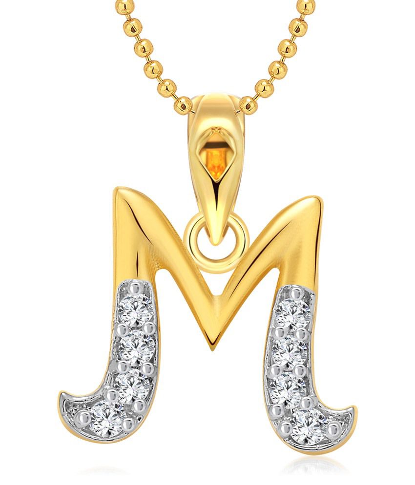     			Vighnaharta M Letter CZ Gold and Rhodium Plated Pendant
