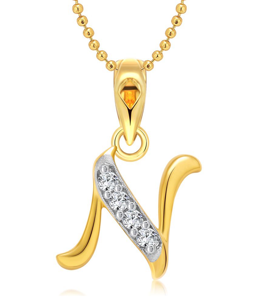     			Vighnaharta N Letter CZ Gold and Rhodium Plated Pendant