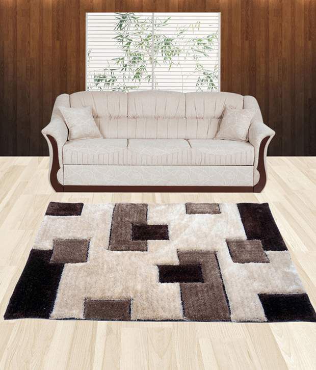     			Rayon Casa Beige Polyester Shaggy Carpets 4x6 Ft.