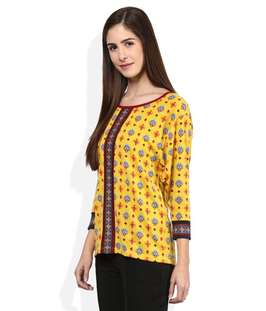 Fusion Beats Yellow Printed Tunic - Buy Fusion Beats Yellow Printed ...