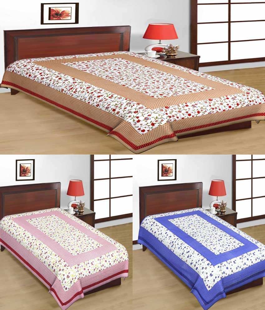 Uniqchoice Multicolor Cotton Single Bedsheet Pack Of 3 Buy
