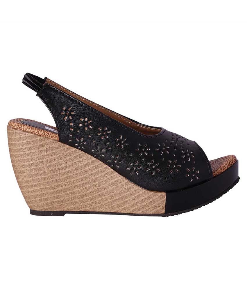 wide fit black wedge heels