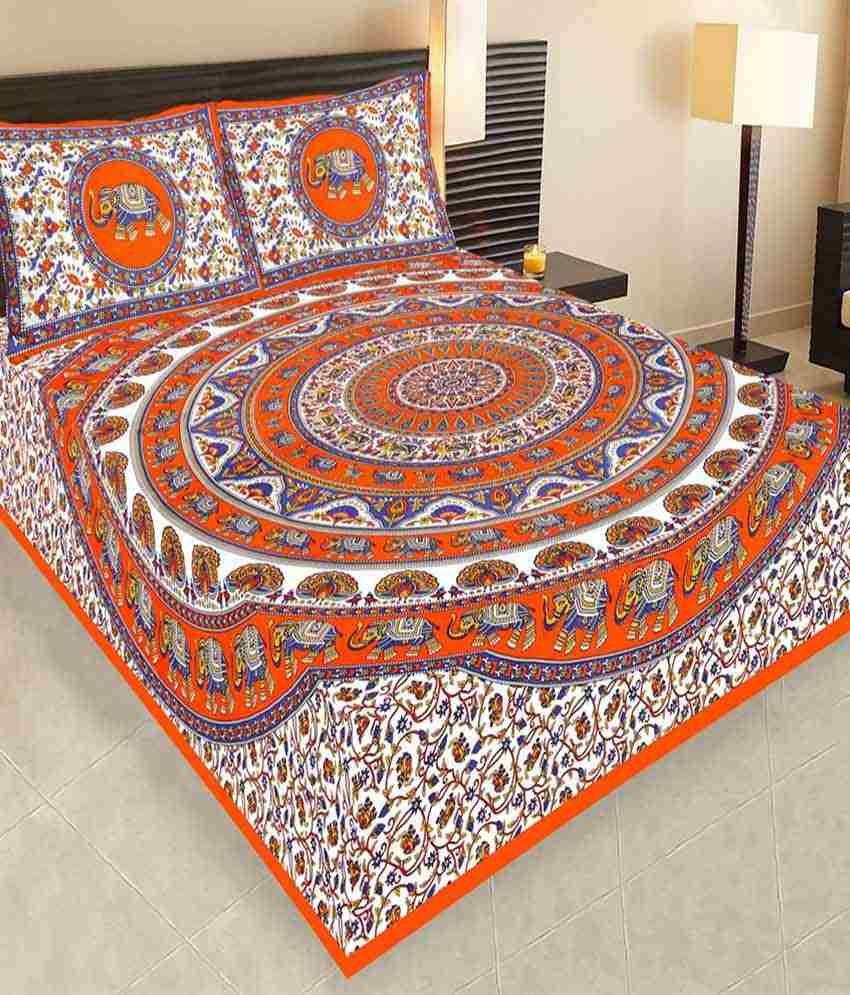 Bedding Bazar Combo Of 4 Jaipuri Printed Cotton Double Bedsheets With 8