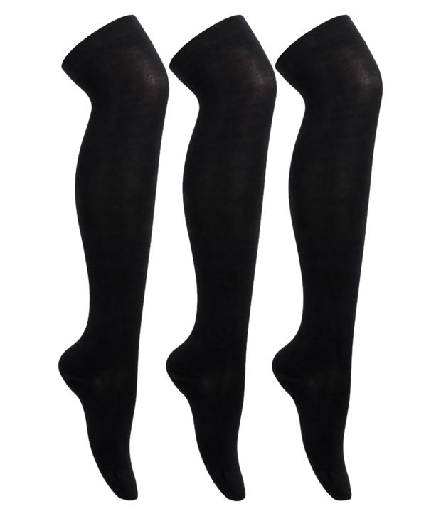 Bonjour Black Cotton Stockings - Set of 3