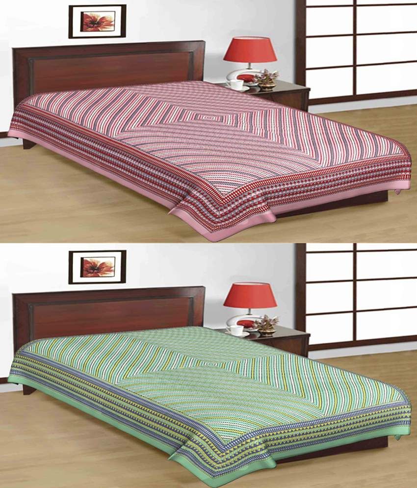     			UniqChoice 100% Cotton Jaipuri & Sanganeri Tradititional 2 Single Bed Sheet Combo