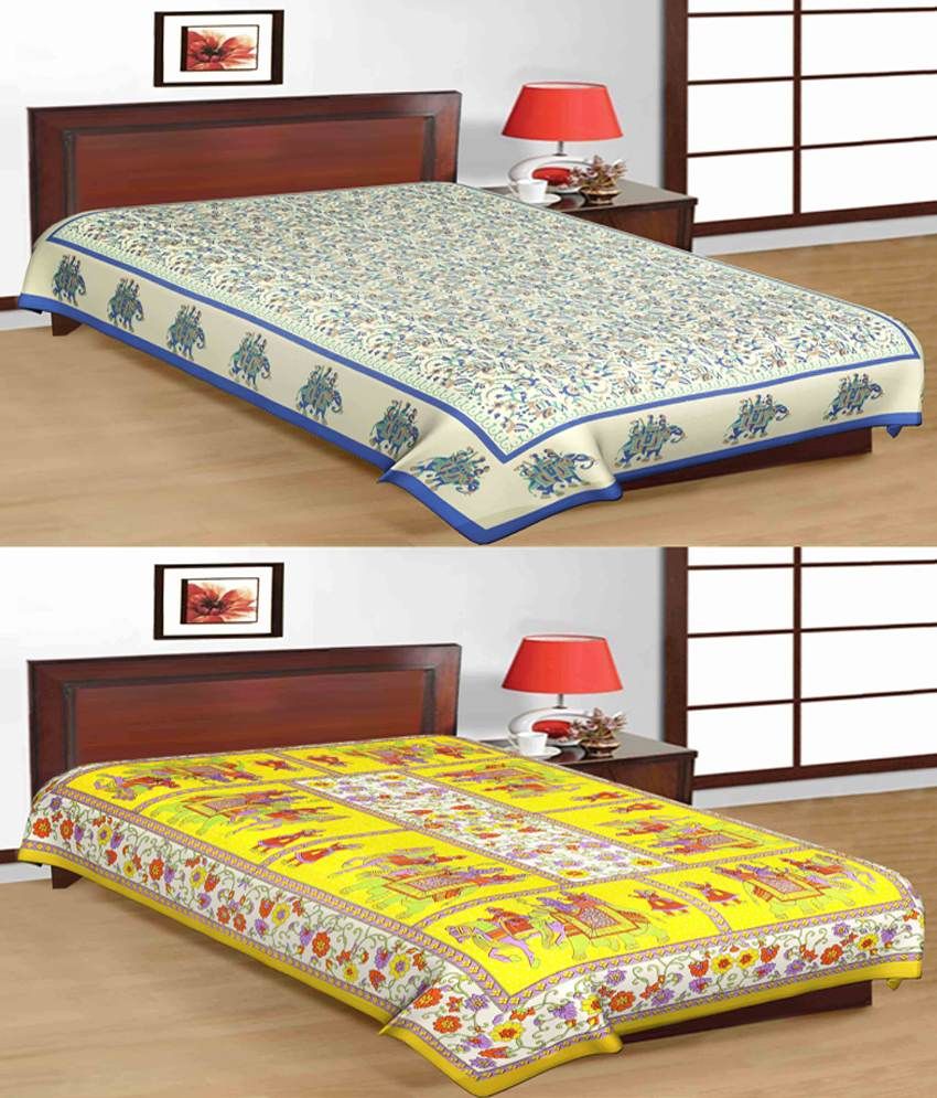     			UniqChoice 100% Cotton Jaipuri & Sanganeri Tradititional 2 Single Bed Sheet Combo