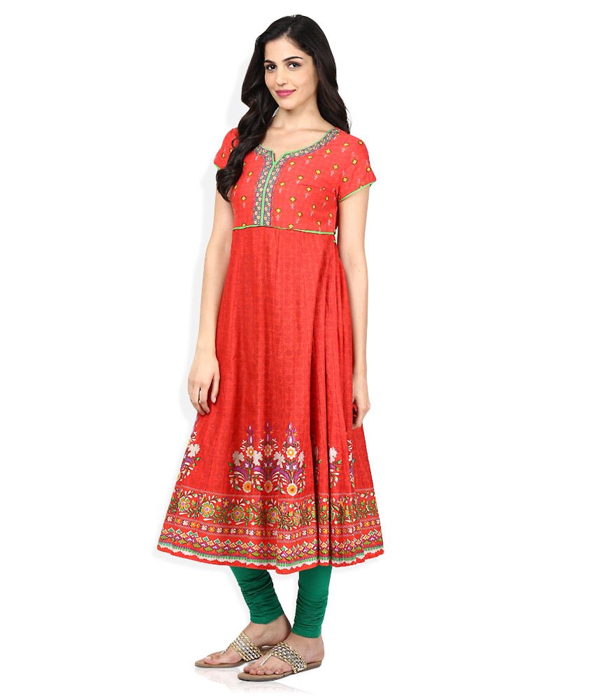 Biba Red Printed Anarkali Kurta - Buy Biba Red Printed Anarkali Kurta ...