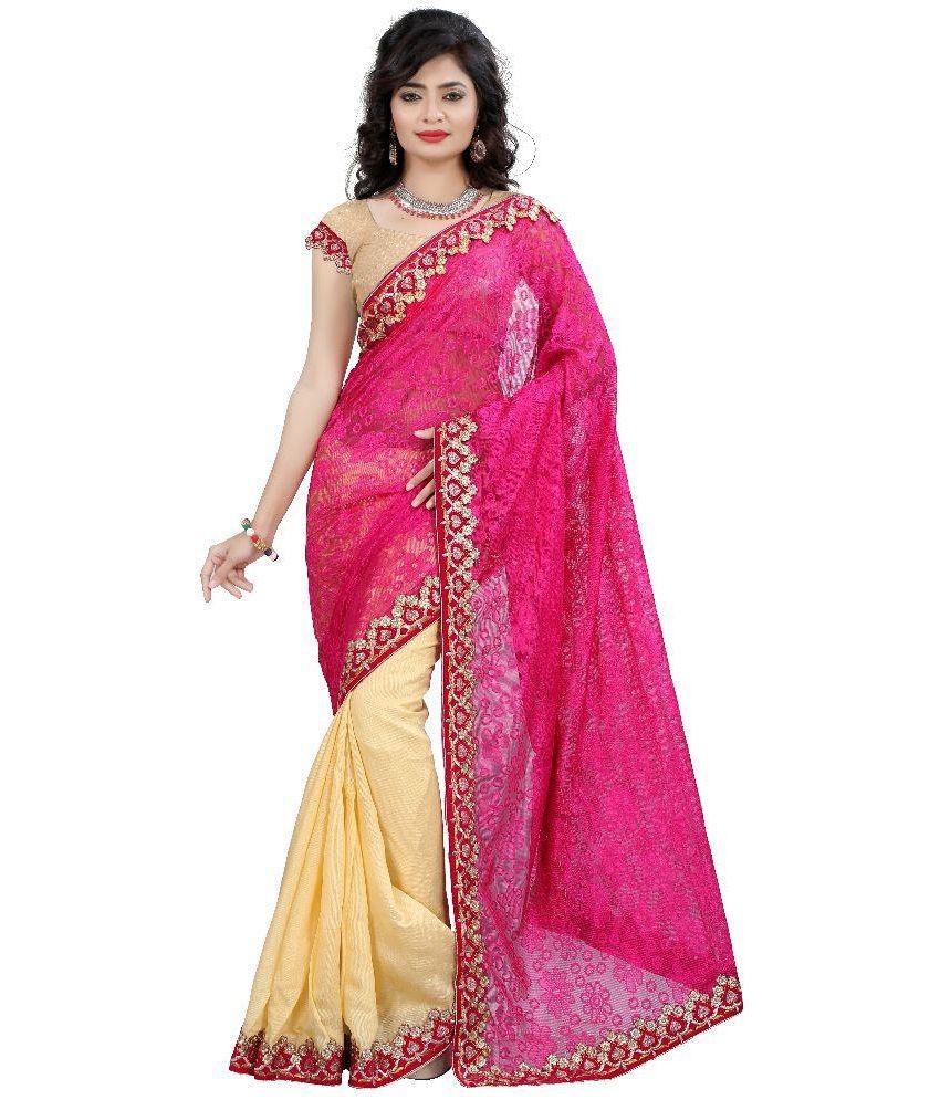Krishna Creation Pink Net Saree - Buy Krishna Creation Pink Net Saree ...