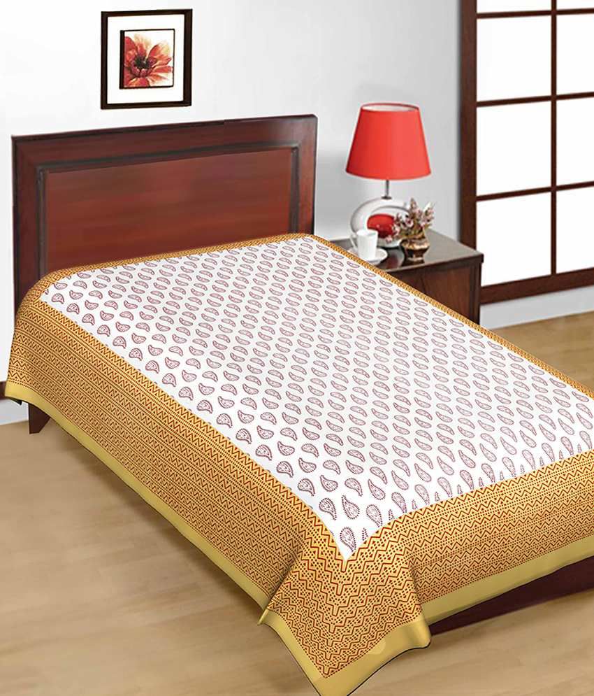     			Uniqchoice White And Brown Natural Cotton Single Bed Sheet