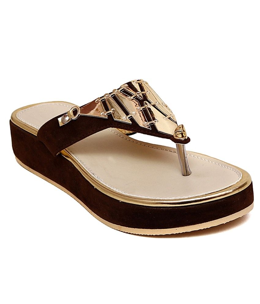 Trendy Footwear Brown Heeled Slip Ons Price in India- Buy Trendy