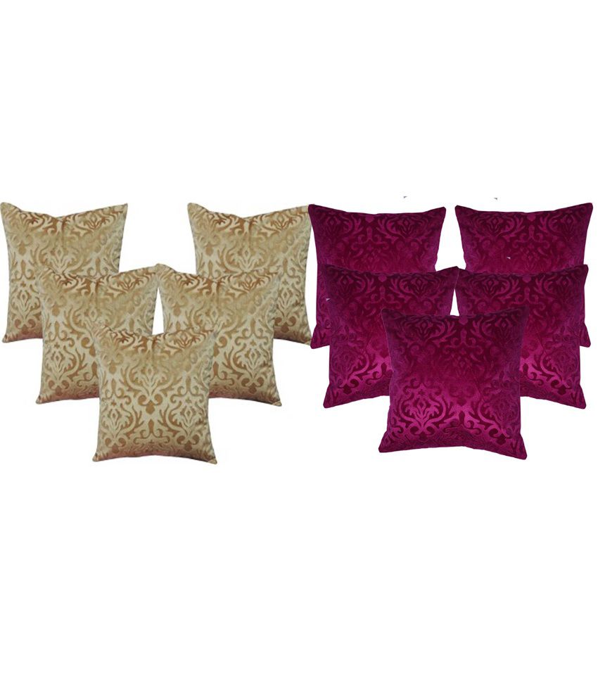     			Belive-Me Set of 10 Velvet Beige And Purple Cushion Covers 40X40 cm (16X16 inch)