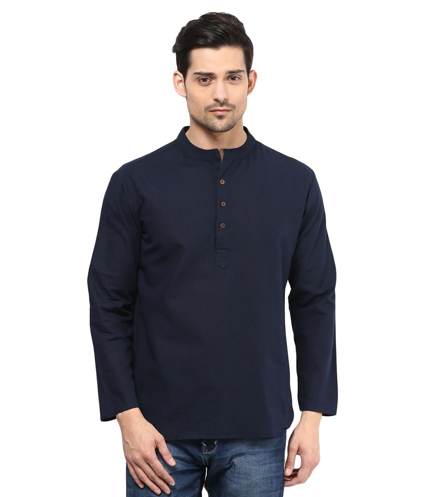     			Vivid India Blue Festivewear Linen Short Kurta