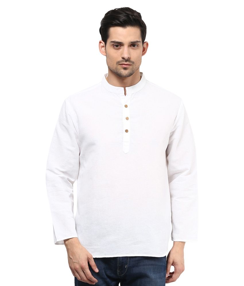     			Vivid India White Festivewear Linen Short Kurta