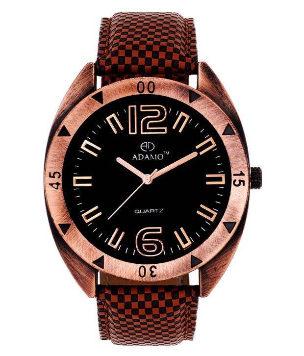     			ADAMO Brown Leather Strap Watch