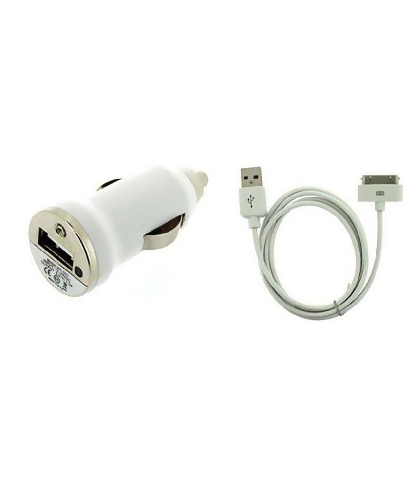 Deal Best White Car Charger With Data & Chargng Cable For Iphone
