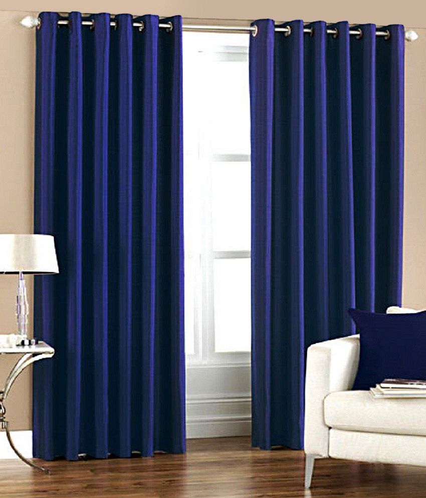     			Tanishka Fabs Natural Semi-Transparent Eyelet Door Curtain 7 ft Pack of 2 -Blue