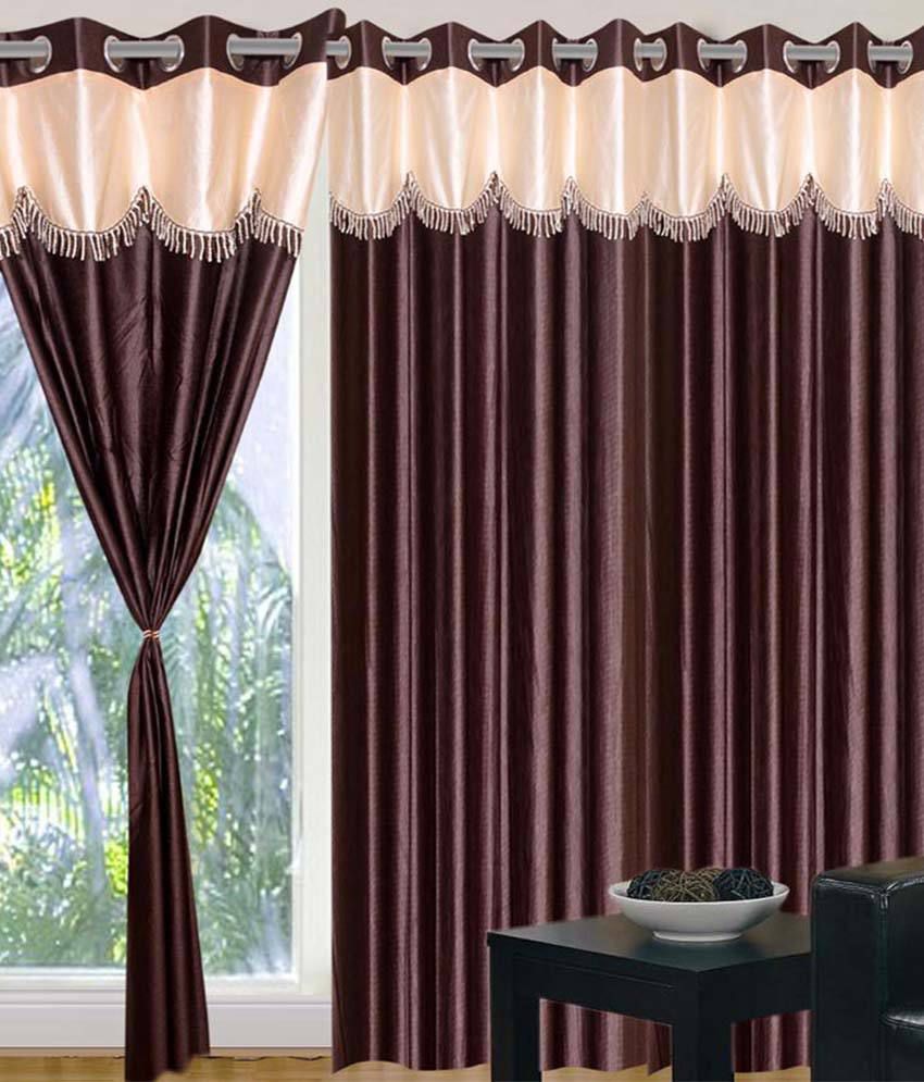     			Tanishka Fabs Natural Semi-Transparent Eyelet Door Curtain 7 ft Pack of 3 -Brown