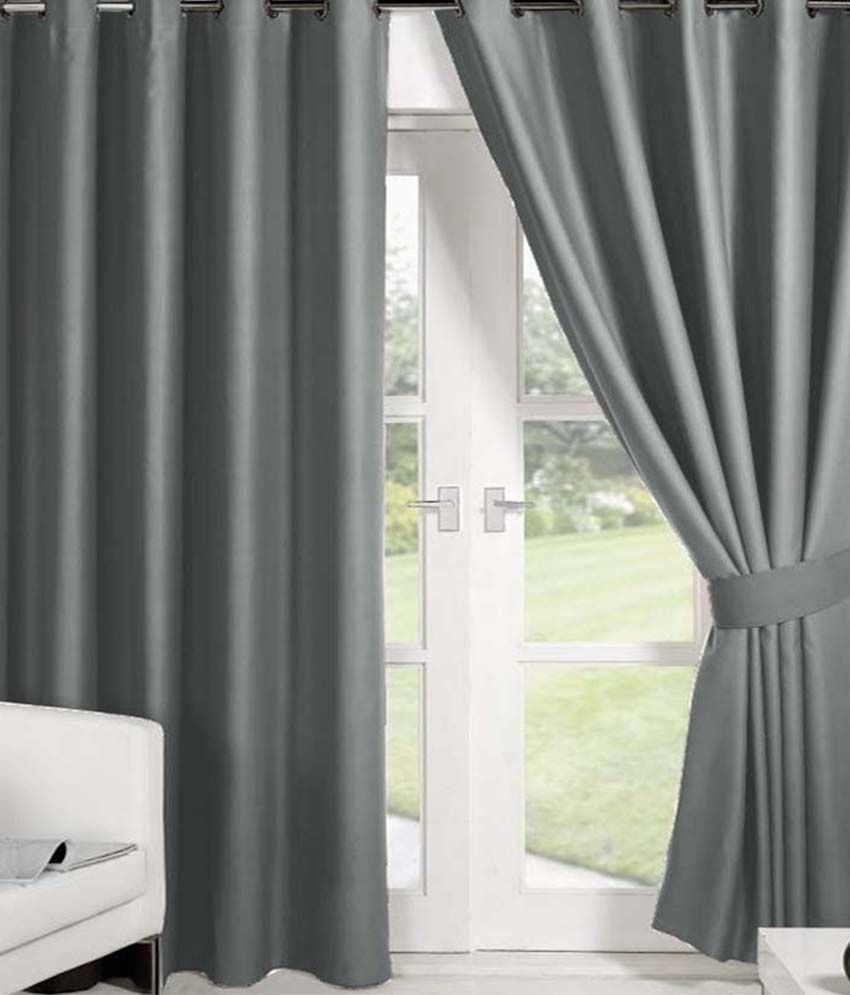     			Tanishka Fabs Natural Semi-Transparent Eyelet Door Curtain 7 ft Pack of 2 -Gray