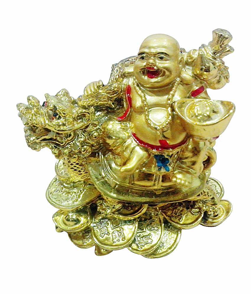     			Future Oracle Glossy Resin Vastu Feng Shui Laughing Buddha Sitting On Dragon Tortoise