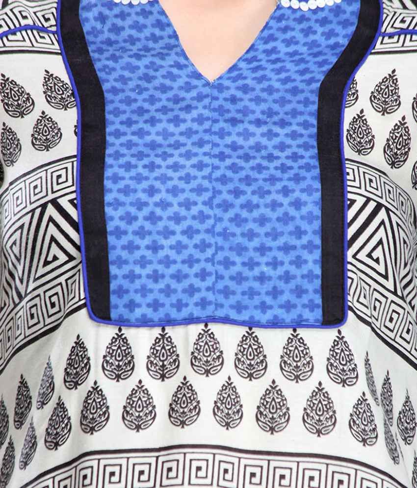 Pehraan Black & Blue Three Fourth Sleeve Printed Kurti Buy Pehraan