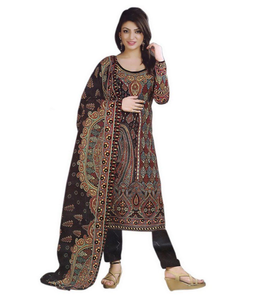 Alicolours Multicolor Embroidered Woolen Dress Material - Buy ...