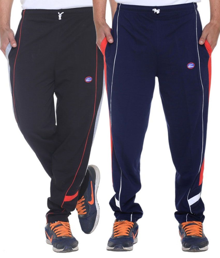 Vimal Jonney Black And Navy Blue Cotton Trackpants - Pack Of 2 - Buy ...