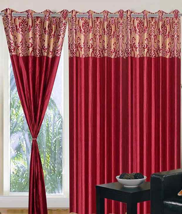 Geonature Red Polyester Natural Eyelet, Red Window Curtains