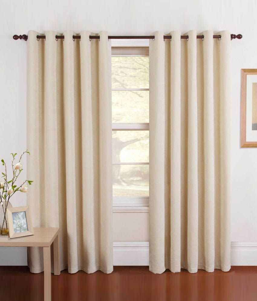     			Tanishka Fabs Solid Semi-Transparent Eyelet Curtain 7 ft ( Pack of 4 ) - Beige