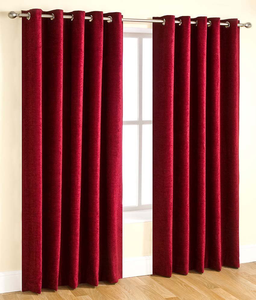     			Tanishka Fabs Solid Semi-Transparent Eyelet Curtain 5 ft ( Pack of 2 ) - Red