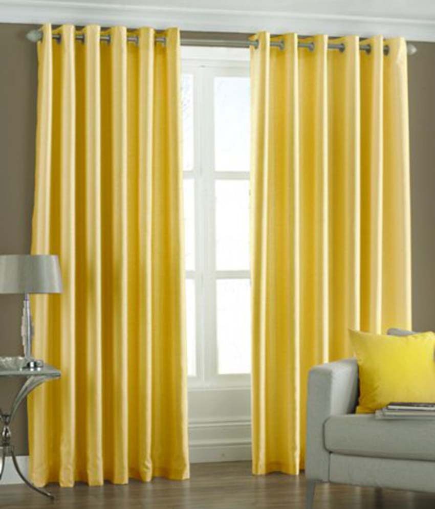     			Tanishka Fabs Solid Semi-Transparent Eyelet Curtain 5 ft ( Pack of 2 ) - Yellow