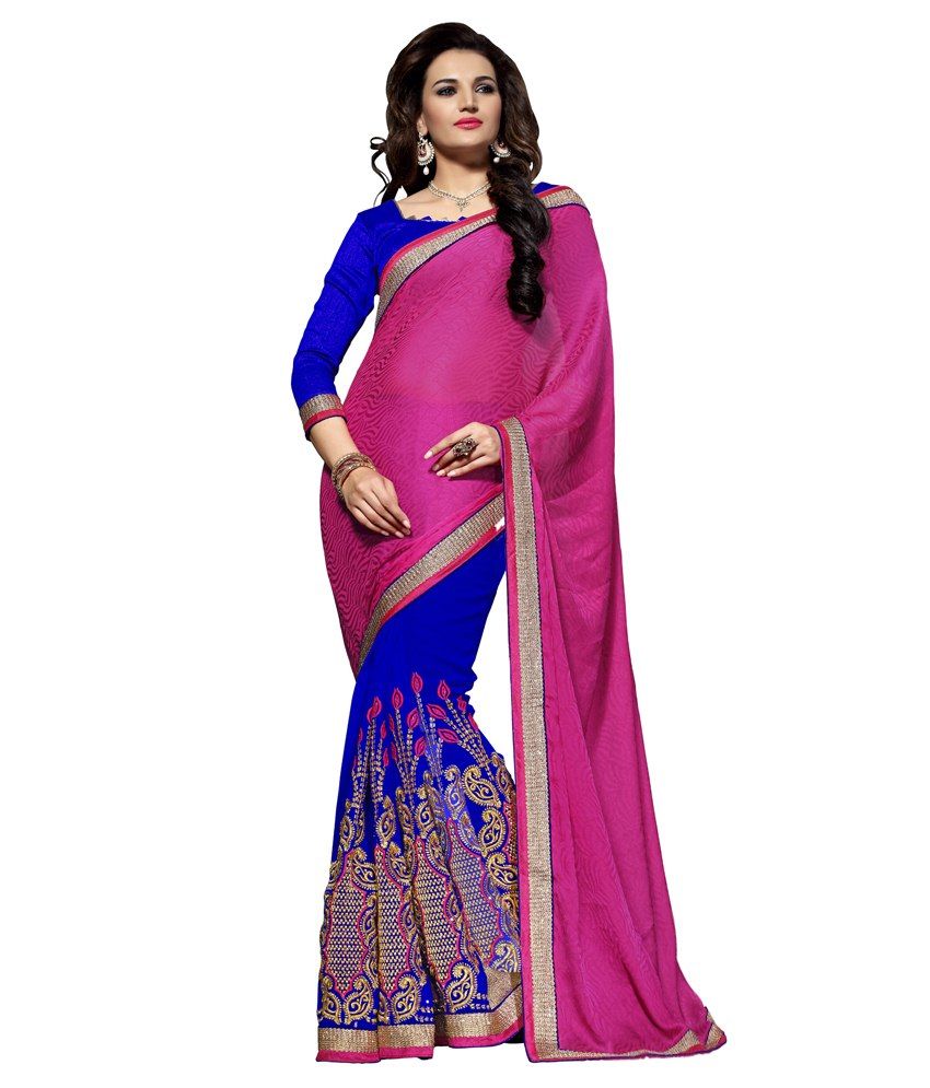 Go Desi Pink Georgette Saree Buy Go Desi Pink Georgette Saree Online At Low Price