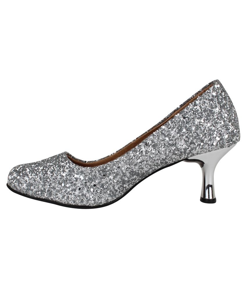 silver medium heels