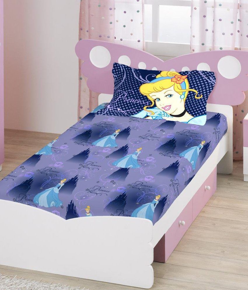 Bombay Dyeing Disney Purple Cotton Single Bedsheet With 1 Pillow Cover